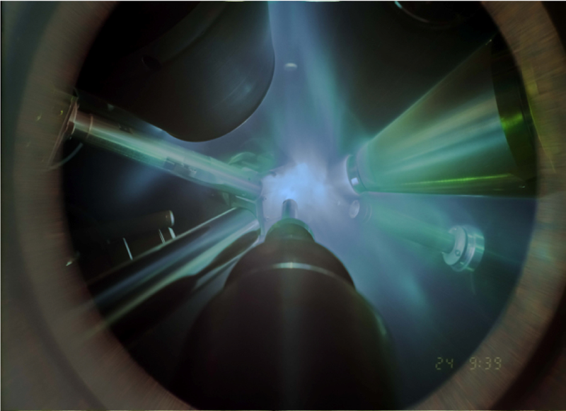 Image of lasers hitting a sample.